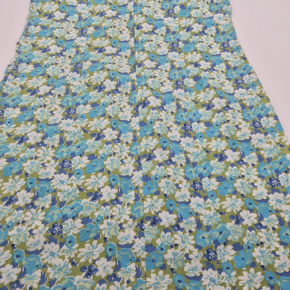 Y2k Faded Glory‎ Blue Green Cotton Floral V-Neck Dress Size M - Picture 6 of 6